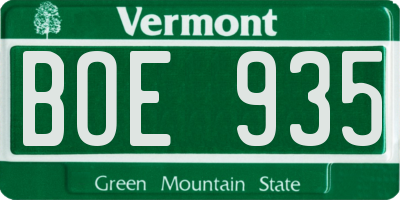 VT license plate BOE935