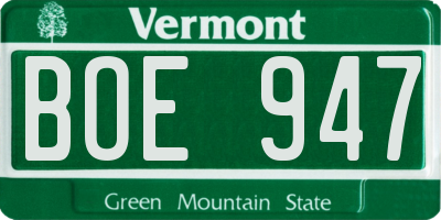 VT license plate BOE947