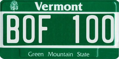 VT license plate BOF100