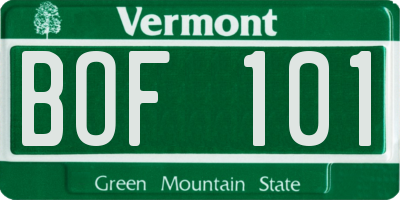 VT license plate BOF101