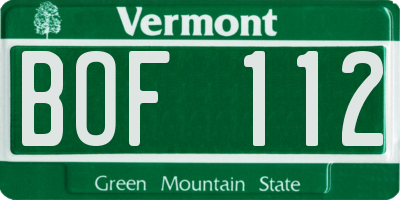 VT license plate BOF112