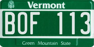 VT license plate BOF113