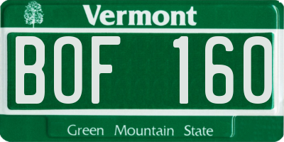 VT license plate BOF160