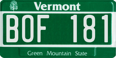 VT license plate BOF181