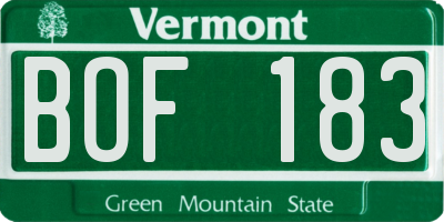 VT license plate BOF183