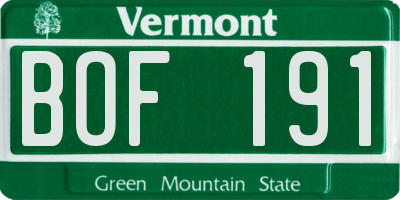 VT license plate BOF191