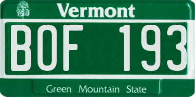 VT license plate BOF193