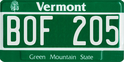 VT license plate BOF205