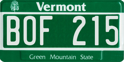VT license plate BOF215
