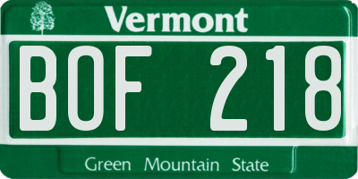 VT license plate BOF218