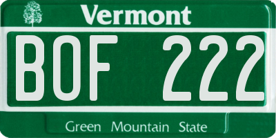 VT license plate BOF222
