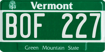 VT license plate BOF227