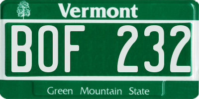 VT license plate BOF232
