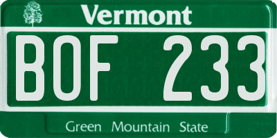 VT license plate BOF233