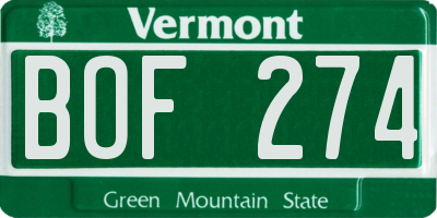 VT license plate BOF274