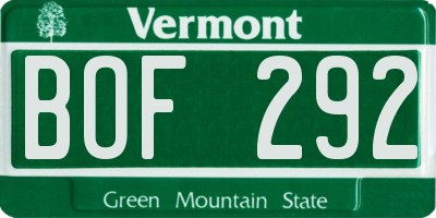 VT license plate BOF292