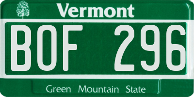 VT license plate BOF296