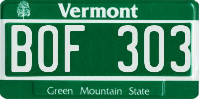 VT license plate BOF303