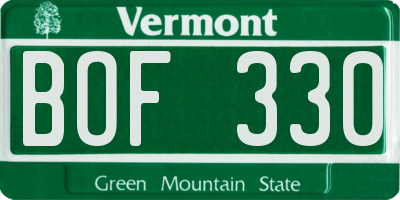 VT license plate BOF330