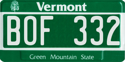 VT license plate BOF332