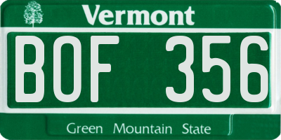 VT license plate BOF356