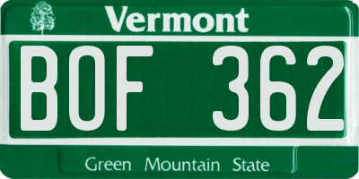 VT license plate BOF362