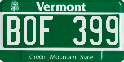 VT license plate BOF399