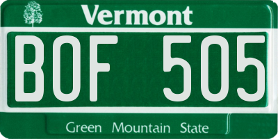 VT license plate BOF505