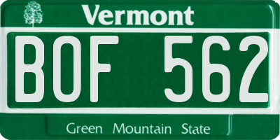 VT license plate BOF562