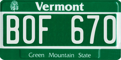 VT license plate BOF670