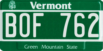 VT license plate BOF762