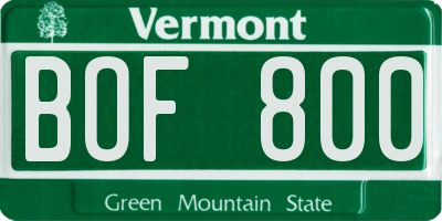 VT license plate BOF800