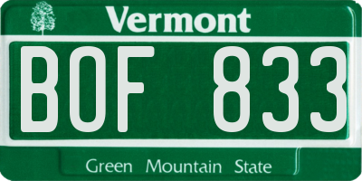 VT license plate BOF833