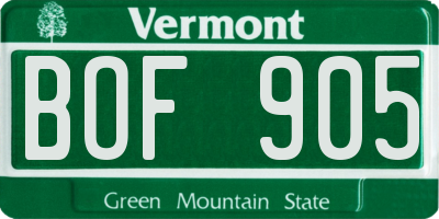 VT license plate BOF905
