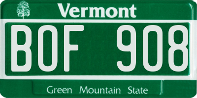VT license plate BOF908