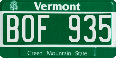 VT license plate BOF935