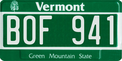 VT license plate BOF941