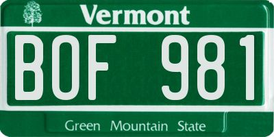 VT license plate BOF981