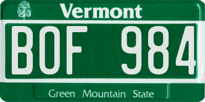 VT license plate BOF984