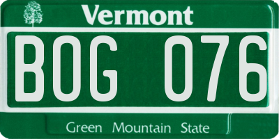 VT license plate BOG076