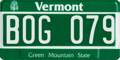 VT license plate BOG079