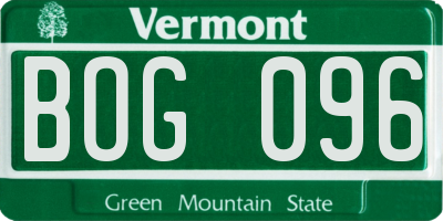 VT license plate BOG096