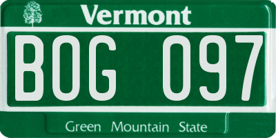 VT license plate BOG097