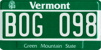 VT license plate BOG098