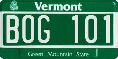 VT license plate BOG101