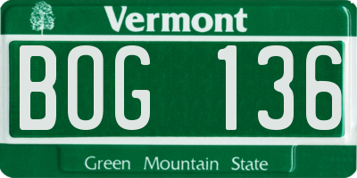 VT license plate BOG136