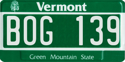 VT license plate BOG139