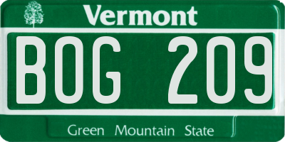 VT license plate BOG209