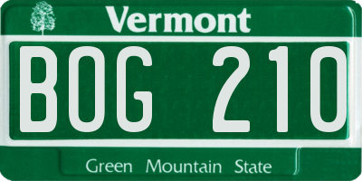 VT license plate BOG210