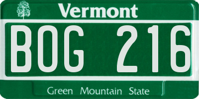 VT license plate BOG216